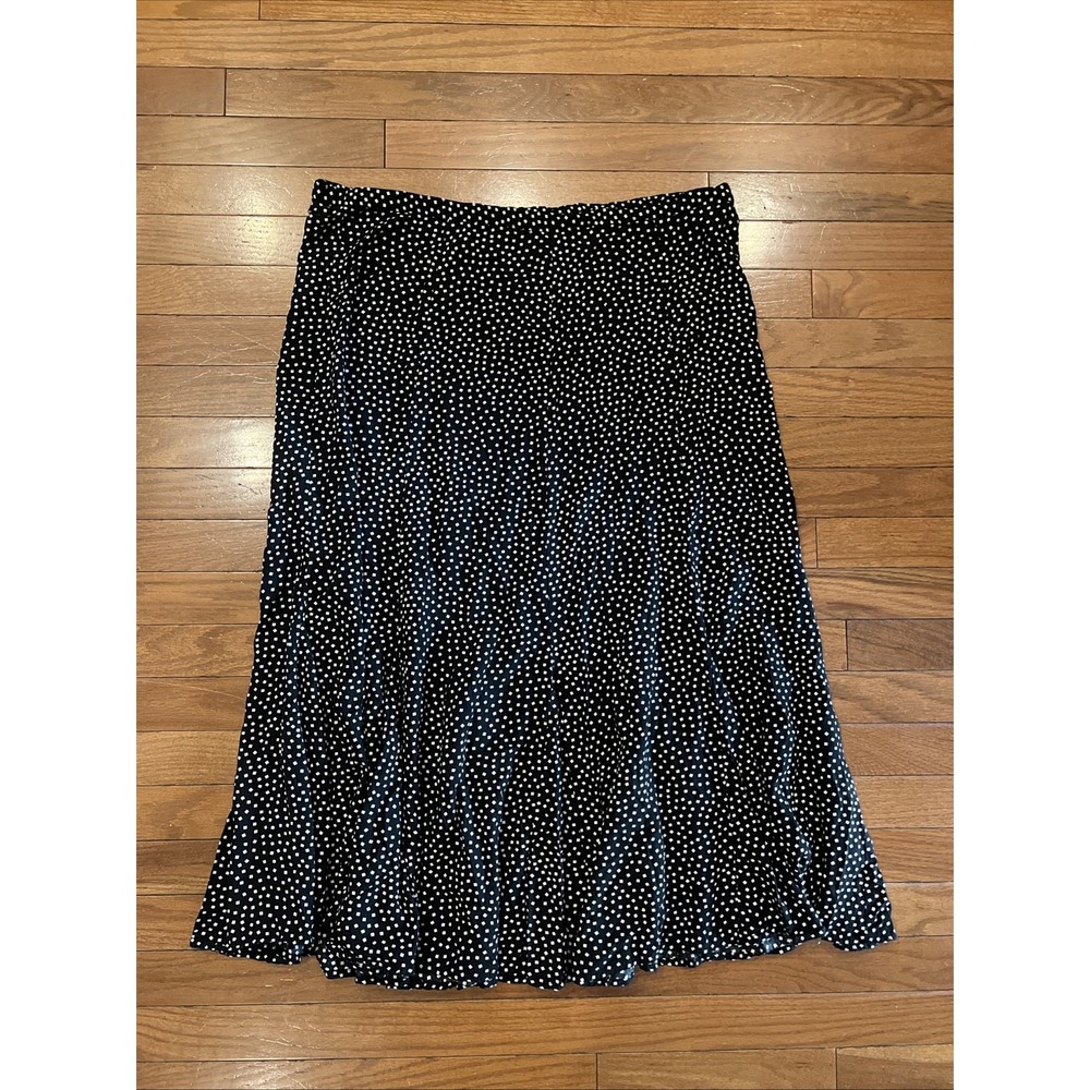 CJ Banks 16W Black White Rayon Midi Maxi Skirt Polka Dot Bias Cut Plus Size